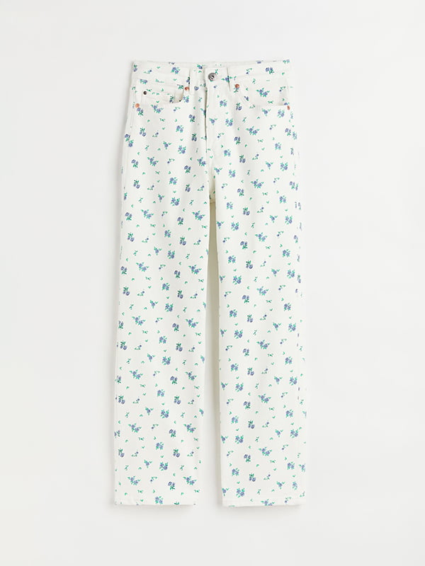 Прямые белые джинсы в цветочный принт | 6696409
