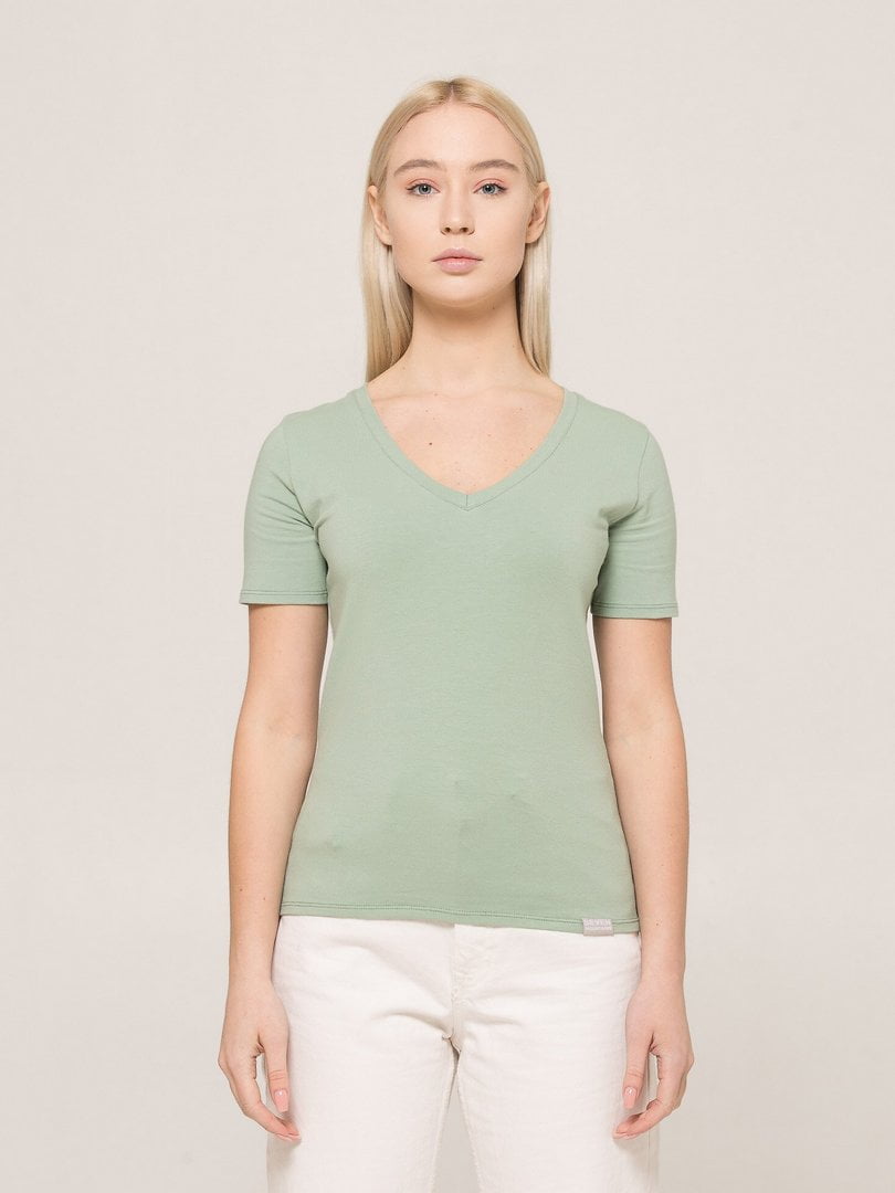 Базова футболка фісташкового кольору преміальної якості V-neck EL | 6704264
