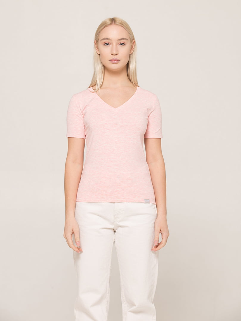 Базова рожева меланж футболка преміальної якості V-neck EL | 6704305