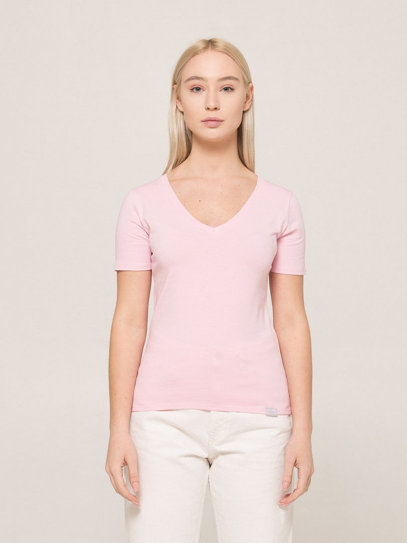 Базова рожева футболка преміальної якості V-neck EL | 6704338
