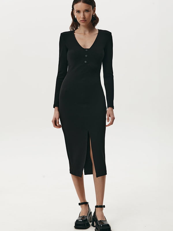 Чорна трикотажна сукня-футляр з розрізами | 6706687
