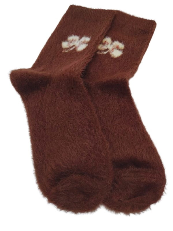 Шкарпетки теплі з хутром норки «Flower» теракотові | 6714239