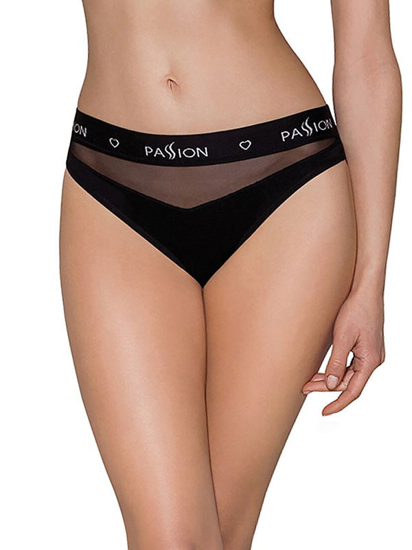 Трусики з прозорою вставкою Passion PS006 PANTIES black, size L | 6717582