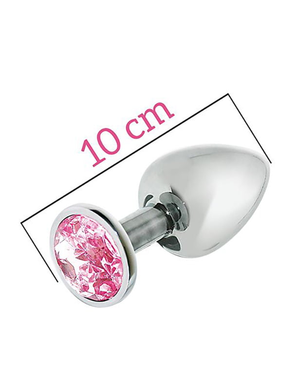 Металева анальна пробка з рожевим кристалом MAI Attraction Toys №74, довжина 10 см, діаметр 4 см | 6717866