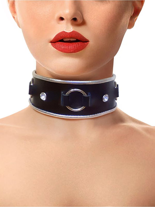 Ошейник из натуральной кожи со стразами и кольцом Art of Sex -  Collar Ring | 6718264