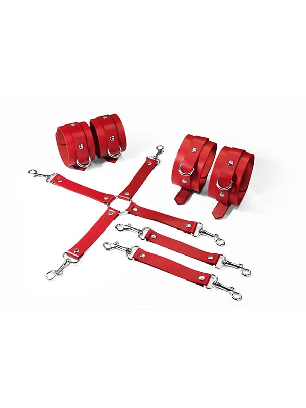 Набір для БДСМ 3 в 1 Feral Feelings BDSM Kit 3 Red, red, наручники, поножі, хрестовина | 6720467