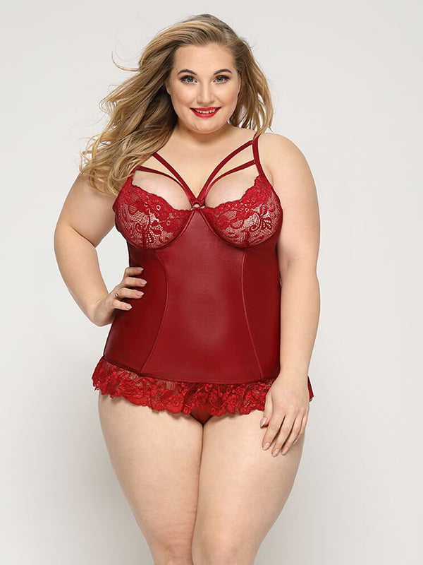 Сексуальний корсет зі стрепами JSY «Гаряча Тейлор» Plus Size, Red, мереживо, стрінги | 6720572