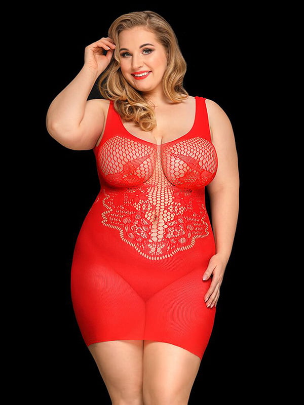 Сексуальна сітчаста сукня JSY «Пристрасна Евелін» Plus Size, Red, мереживо, відкрита спинка | 6720577