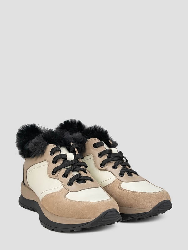 Комбіновані зимові кросівки бежево-білого кольору | 6722270