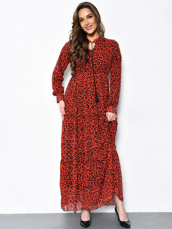 Платье шифоновое красное с леопардовым принтом | 6725835