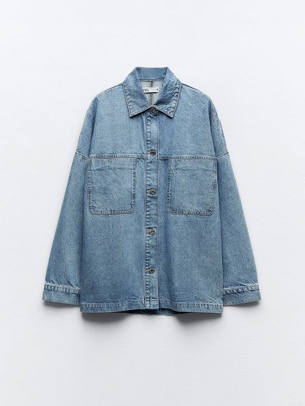 Джинсова куртка-сорочка синього кольору на ґудзиках | 6729789