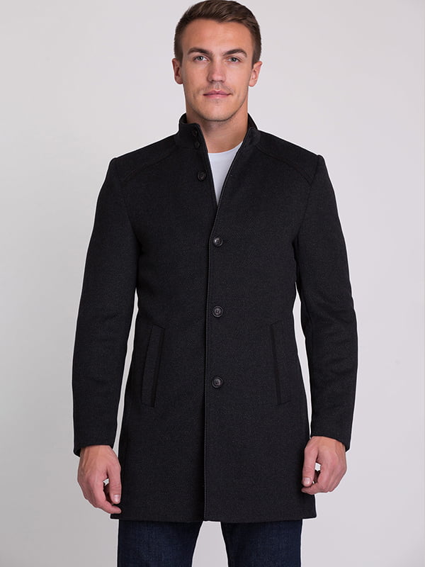 Пальто-пиджак темно-серого цвета с воротником-стойкой | 6727033
