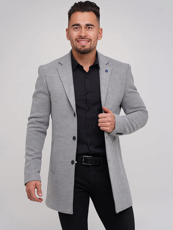 Пальто-пиджак серого цвета с лацканами | 6727929
