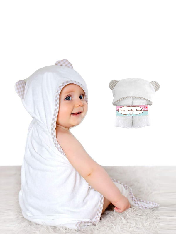 Дитячий рушник з капюшоном білого кольору (100*70 см)  | 6730727