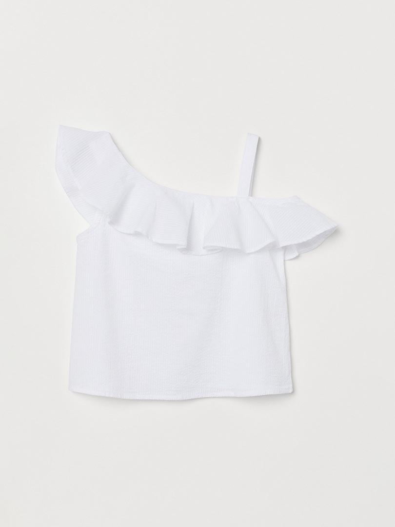 Белая блуза прямого кроя на одно плечо | 6735466