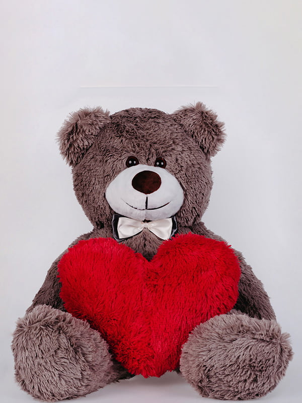 Плюшевий ведмідь із сердечком "Джиммі” (90 см) - капучіно | 6735786