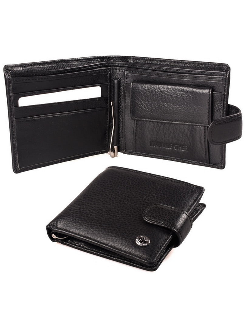 Чорний шкіряний гаманець із затискачем для купюр | 6741118