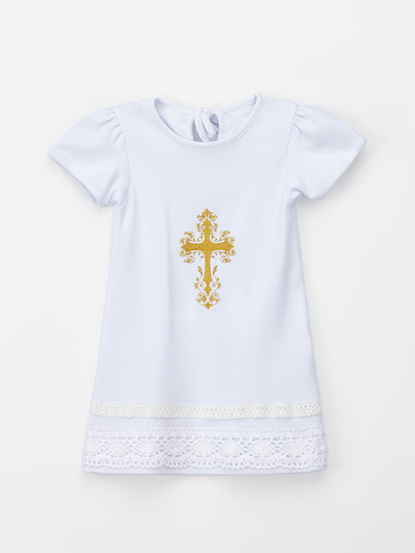 Біла сукня для хрещення з золотистою вишивкою | 6740365