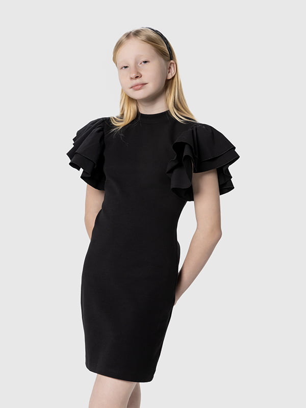 Чорна однотонна сукня з пишним рукавом | 6746771