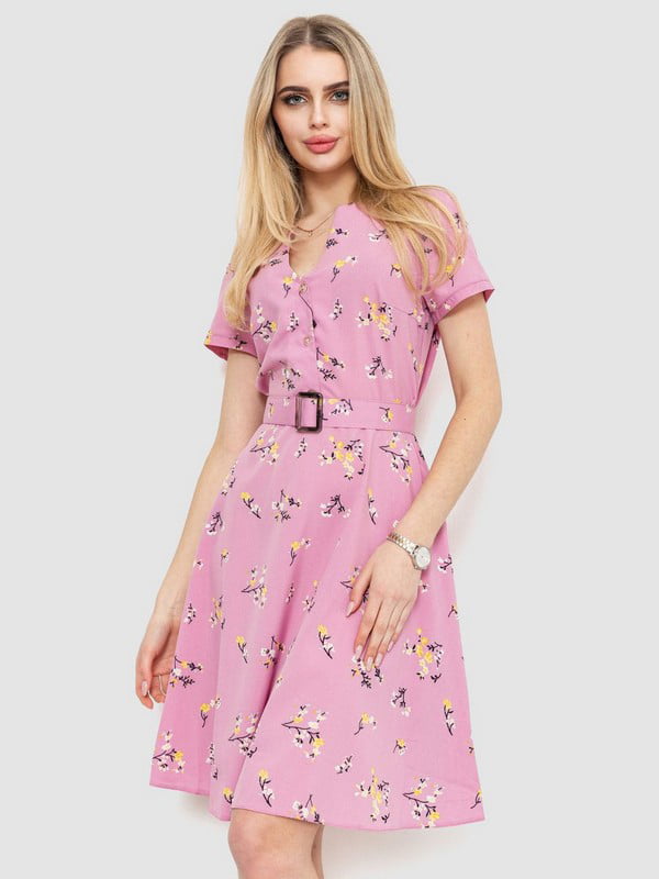 Розовое платье А-силуэта на поясе с пряжкой | 6617736