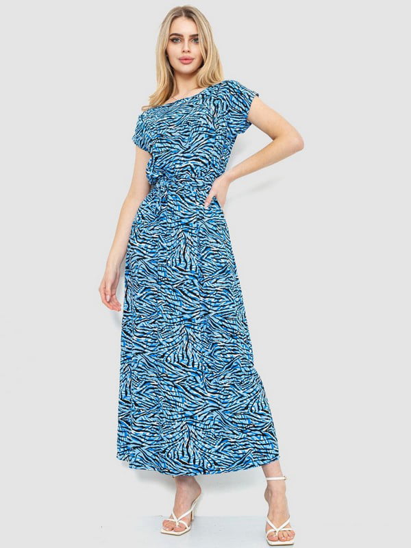 Синее легкое платье А-силуэта с поясом в тон | 6759606