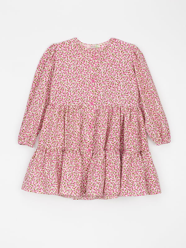 Рожева сукня в квітковий принт з відрізною спідницею в складку | 6749579