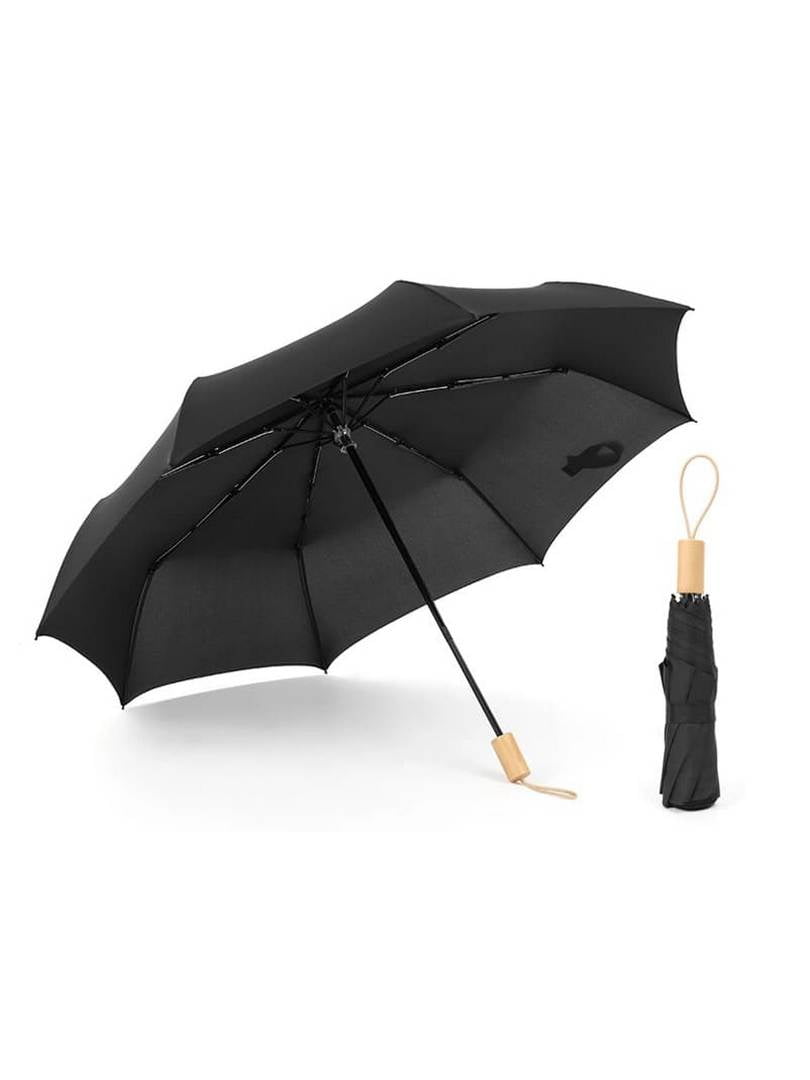 Зонт черный складной с деревянной ручкой полный автомат | 6764374