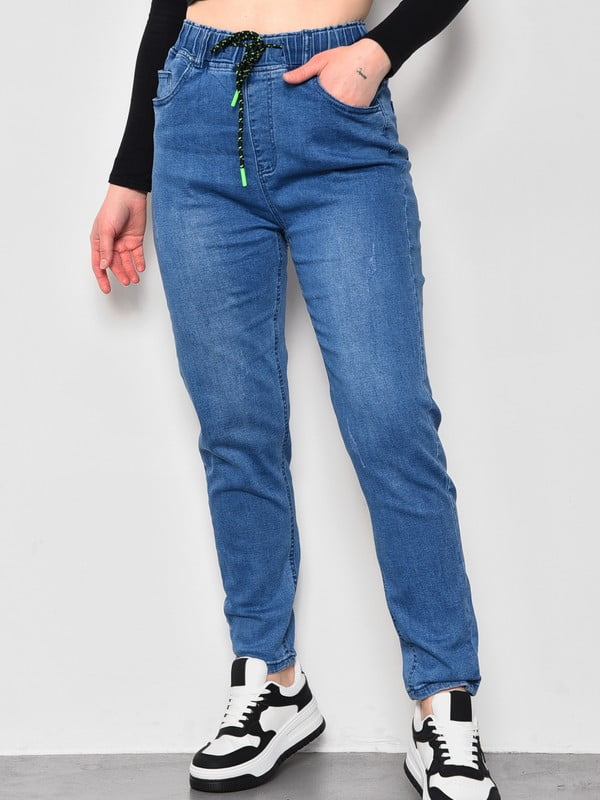 Сині звужені джинси з еластичним поясом на кулісі | 6768995