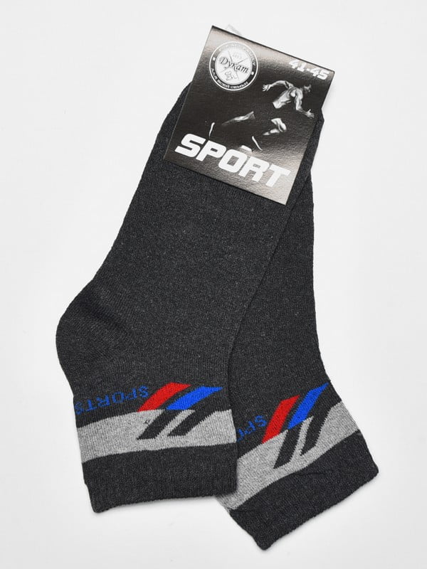 Шкарпетки спортивні темно-сірого кольору розмір з принтом | 6769213