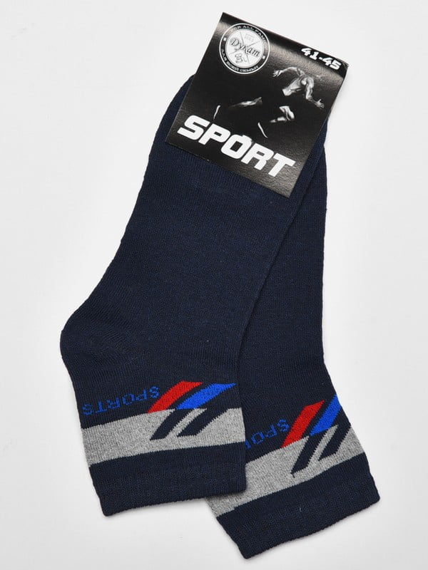 Шкарпетки спортивні темно-синього кольору розмір з принтом | 6769214