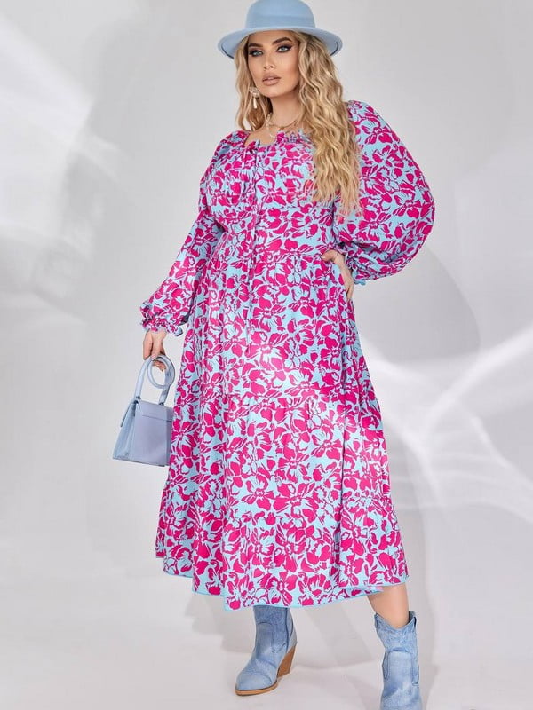 Малинова сукня-міді вільного фасону в квітковий принт | 6768410