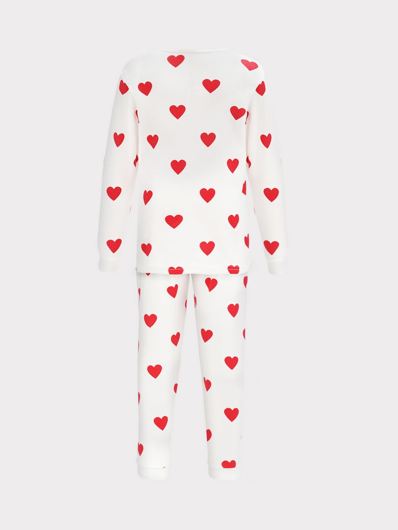 Біла піжама в принт-серця: лонгслів та штани | 6774044
