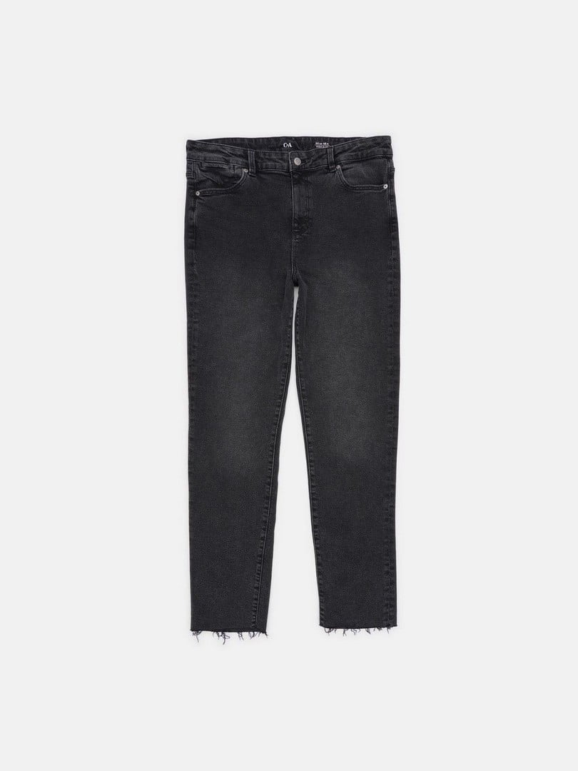 Темно-серые джинсы с необработаным низом брючин | 6774332