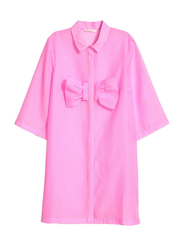 Розовое платье-рубашка с бантиком | 6774485