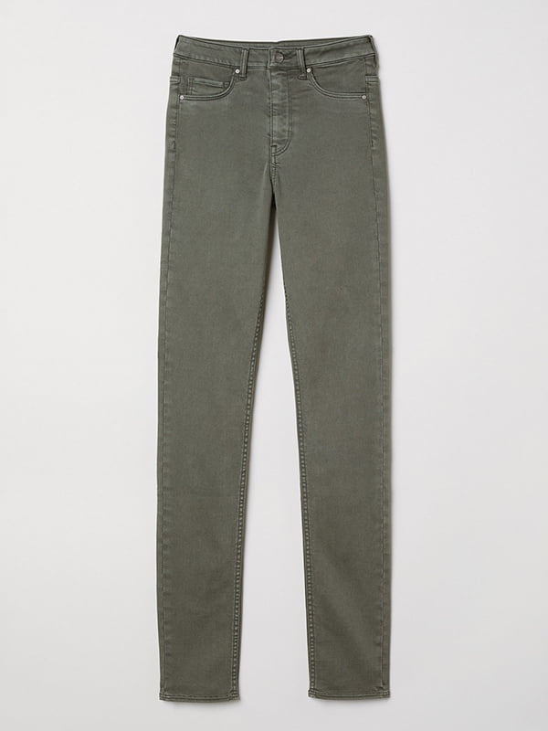 Вузькі джинси кольору хакі із завищеною талією | 6774506