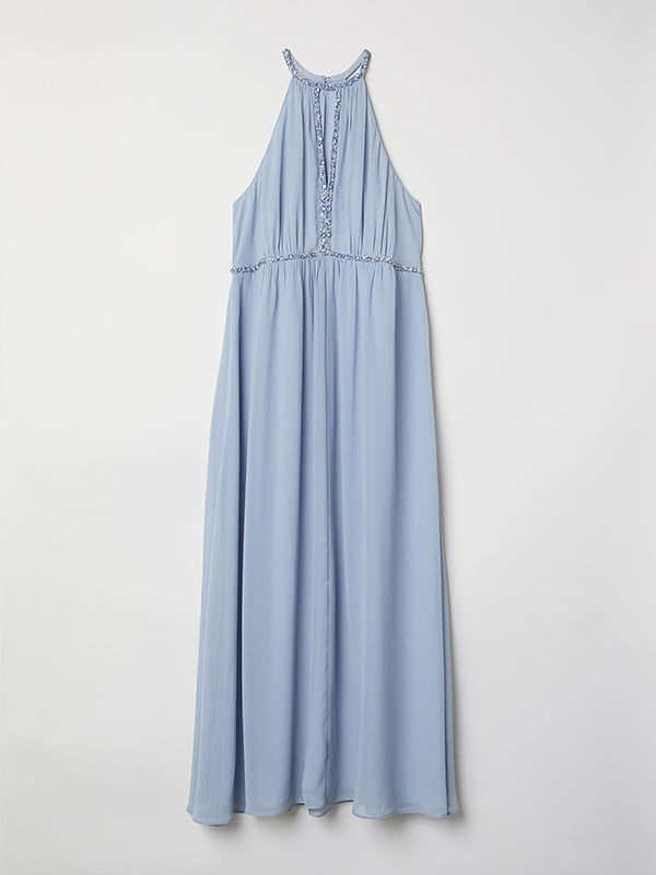 Блакитна сукня-максі з декором з паєток | 6774574