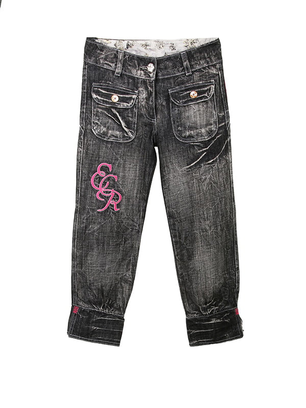 Темно-сірі джинси прямого крою з потертостями | 6776033