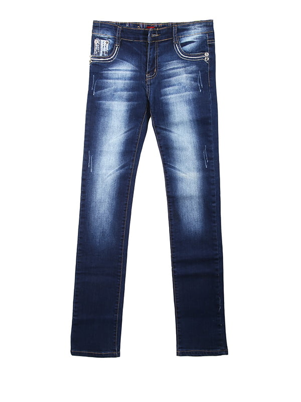 Сині джинси з ефектом потертостей | 6776054