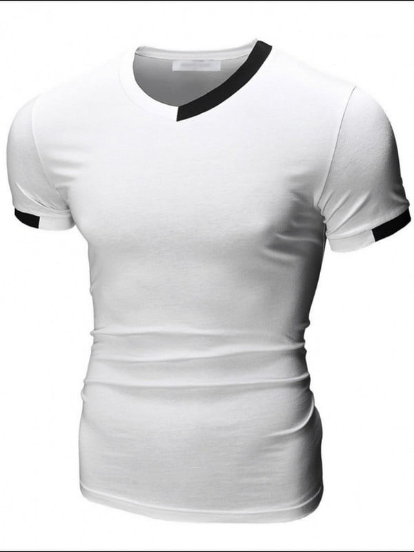 Біла бавовняна футболка з чорним кантом | 6780129
