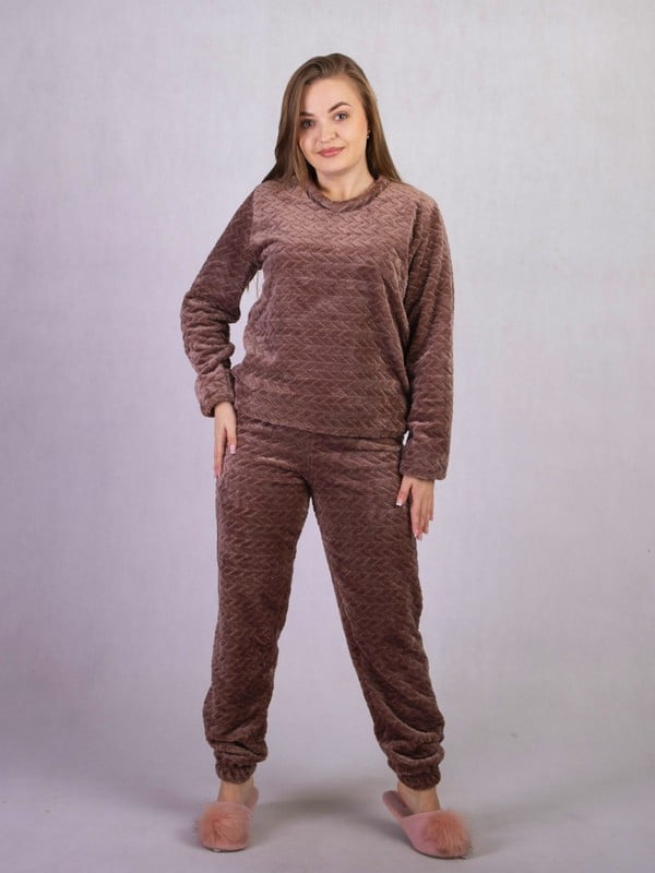 Махрова коричнева піжама: джемпер і штани | 6780308