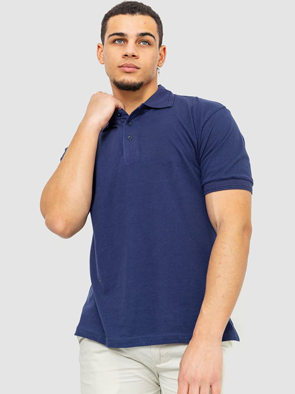 Бавовняна темно-синя футболка-поло з розрізами по бокам | 6781975