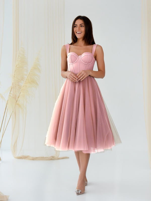 Розовое вечернее платье с корсетом и пышною юбкойй | 6782150