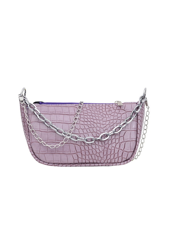 Фіолетова сумка-багет рептилія на ланцюжку | 6783183
