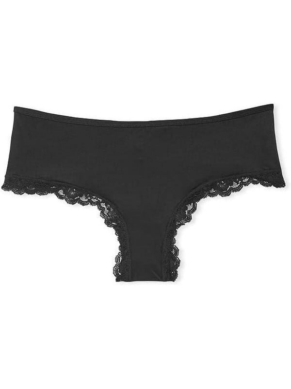 Атласні чорні труси-бразиліана Lace-Trim Cheeky Panty | 6796232