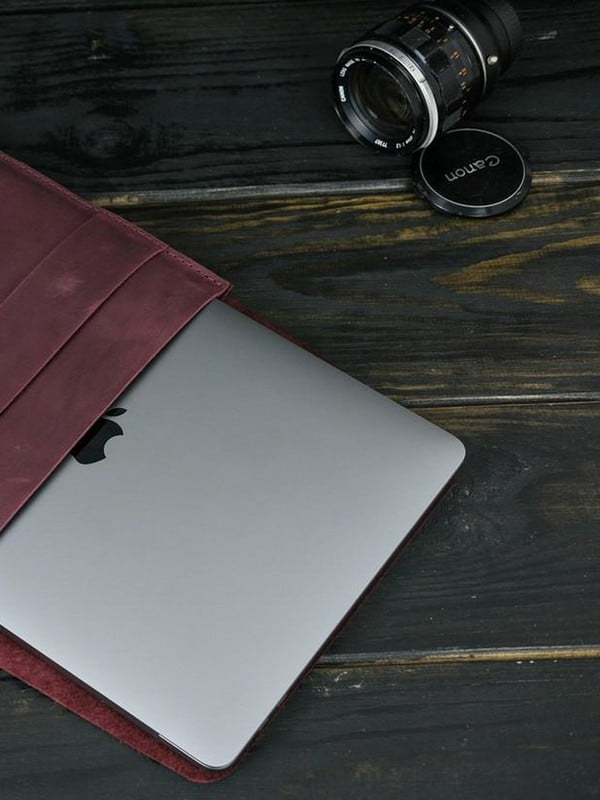 Шкіряний бордовий чохол для MacBook | 6798633