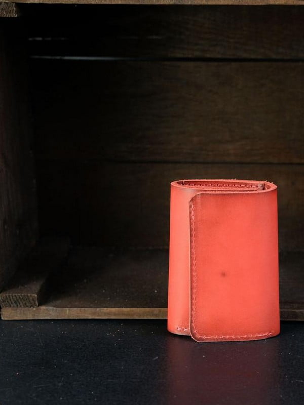 Шкіряний гаманець потрійного складання червоного кольору | 6798803