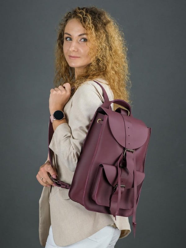 Рюкзак з натуральної шкіри "Флоренція" кольору бордо | 6797505