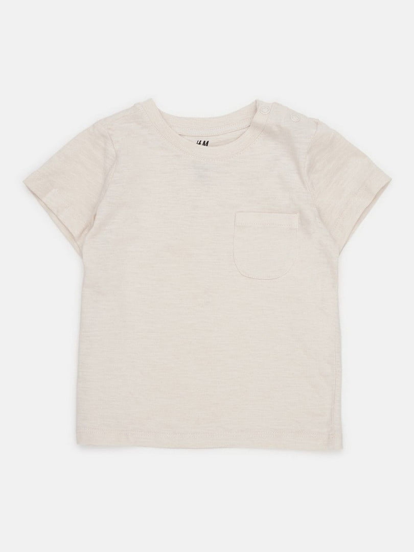 Бежевая хлопковая футболка с накладным карманом | 6801980