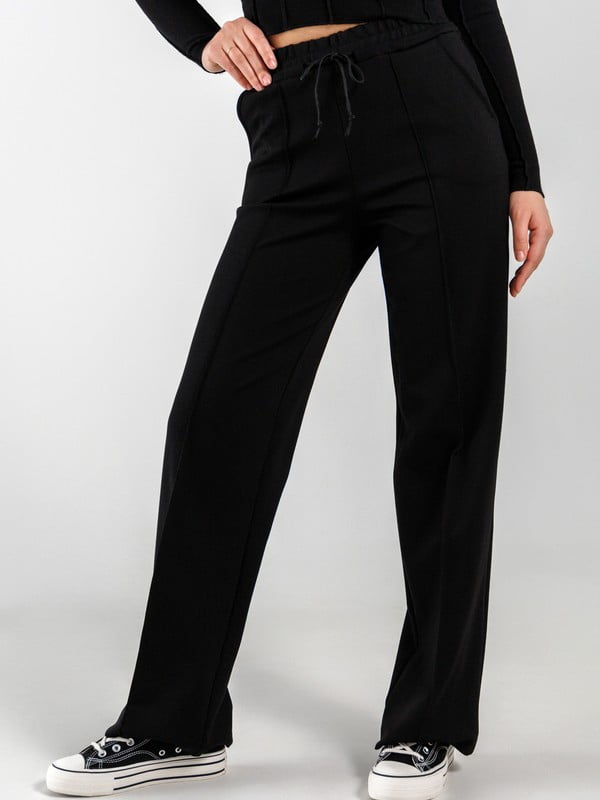 Чорні трикотажні штани прямого вільного фасону | 6802522