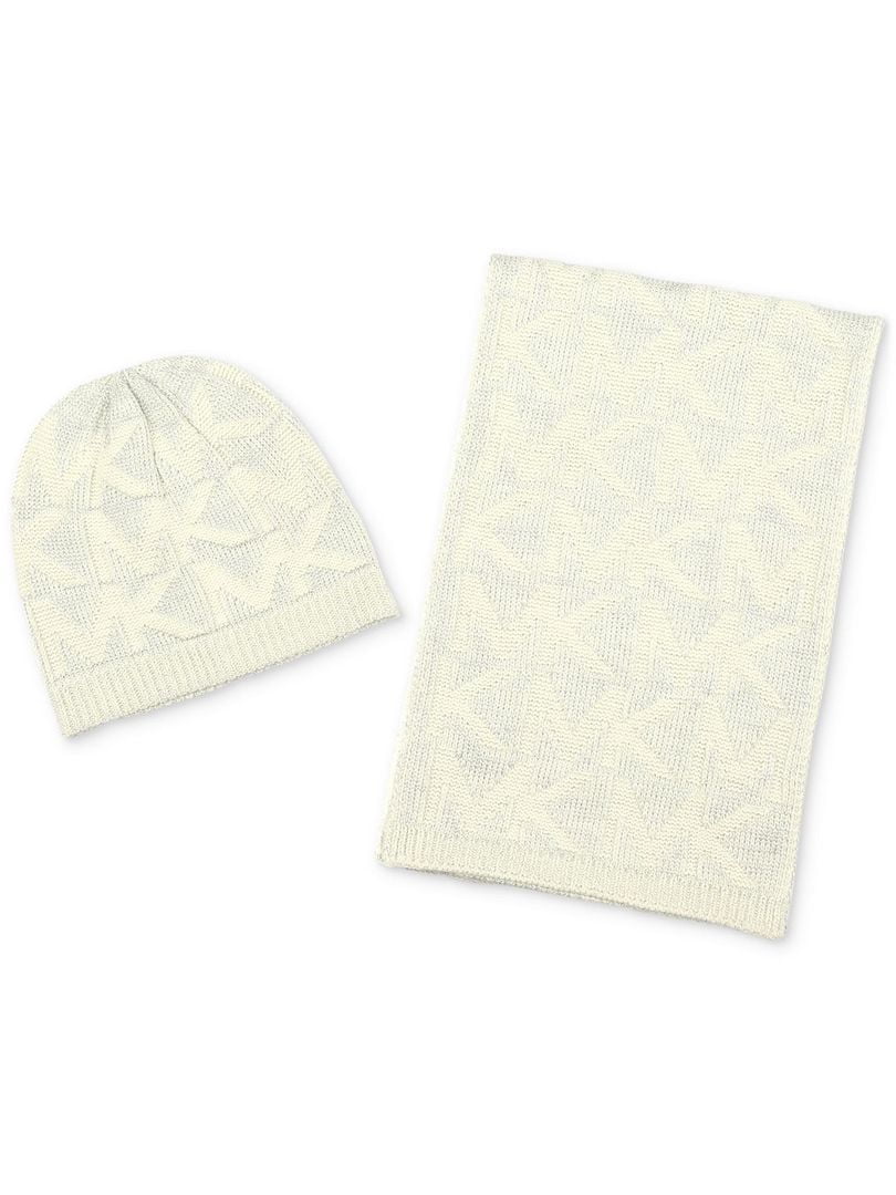 В'язаний білий комплект: шапка і шарф. | 6804195